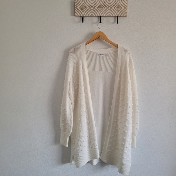 Calvin klien white knit dotted cardigan sweater - Picture 2 of 9